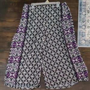 Black and Purple Patterned Wide-Leg Palooza Pants Women's XL Business or Casual